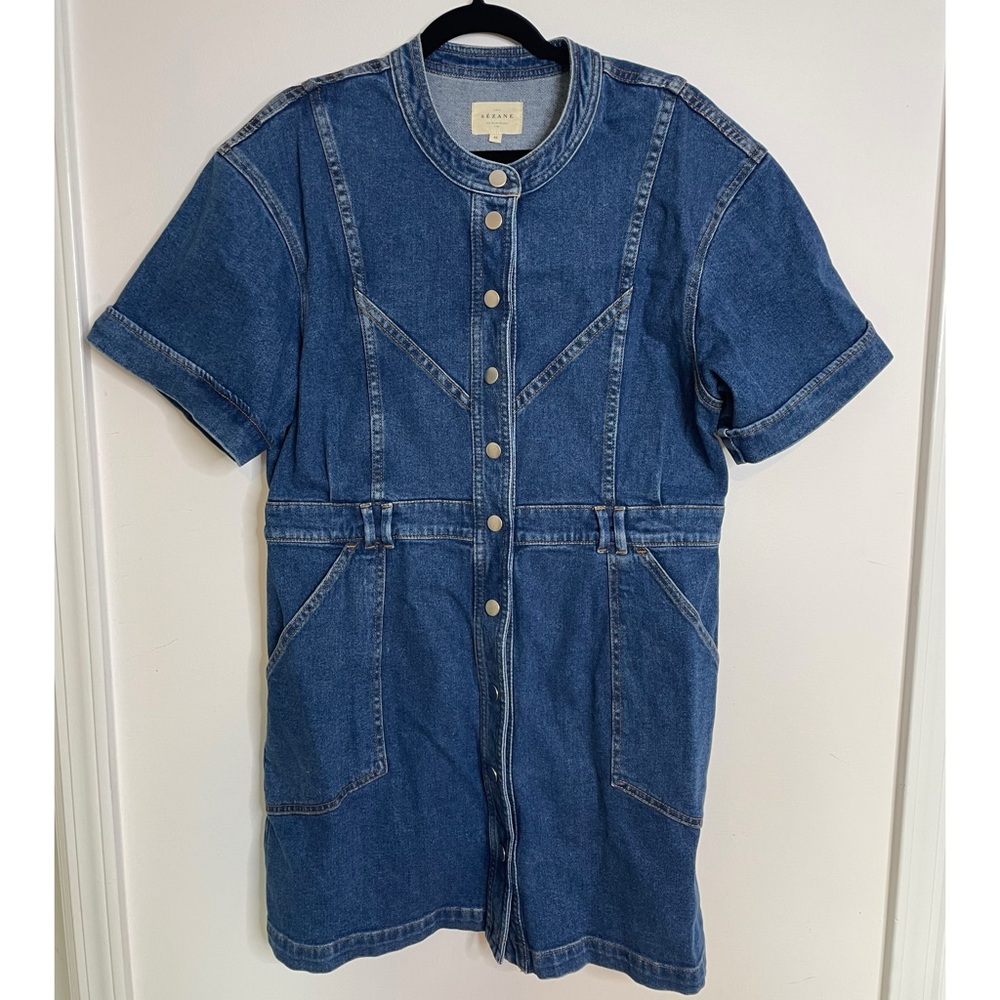 Sezane Blue Denim Mini Dress
